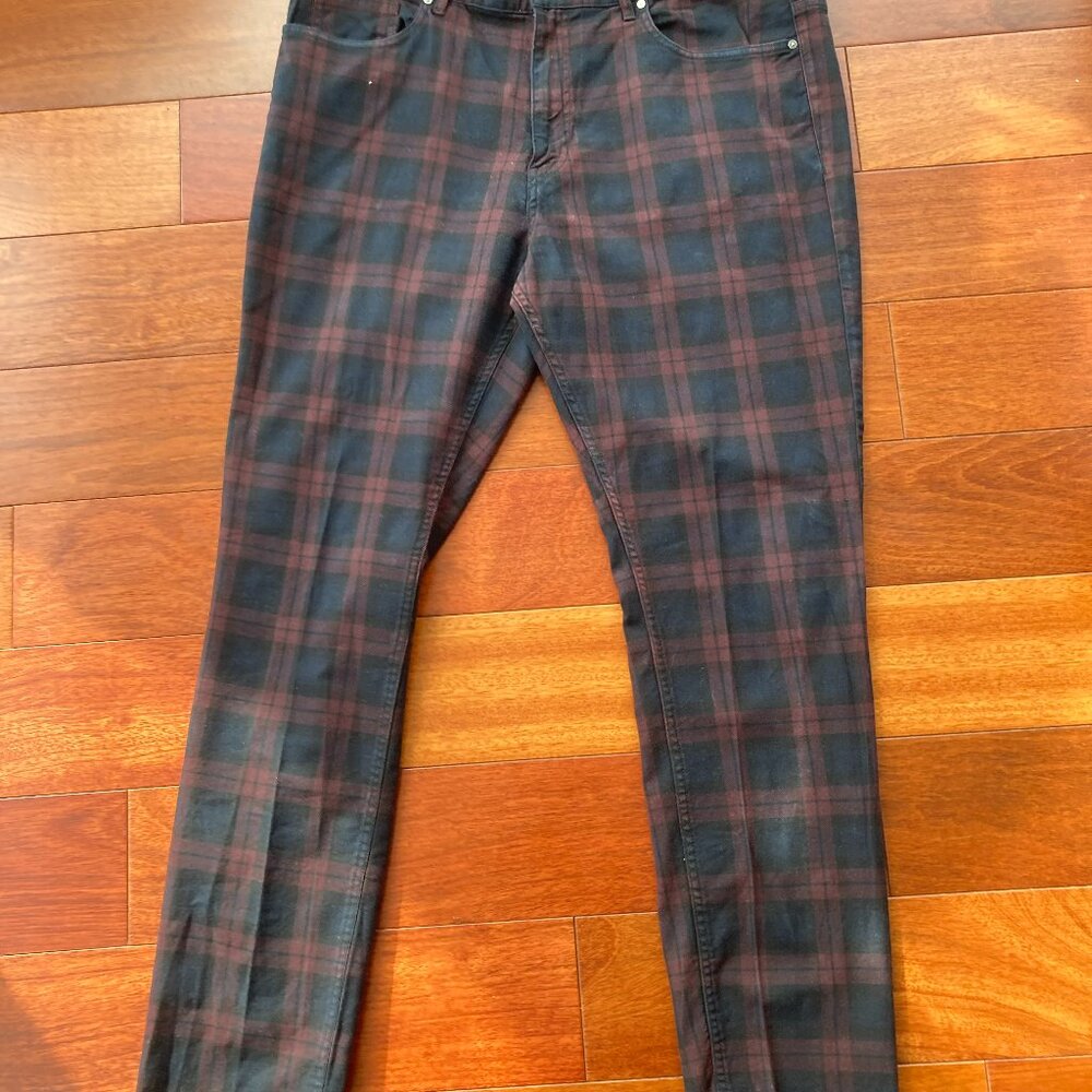 H&M burgundy and navy plaid jeans